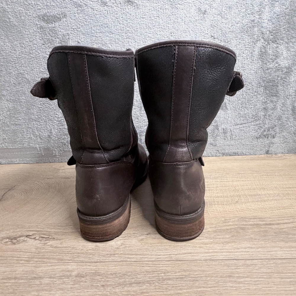 UGG Simmens Shearling Lined Boots Size 9.5 Brown Buckle Moto Cozy Winter - Picture 6 of 13